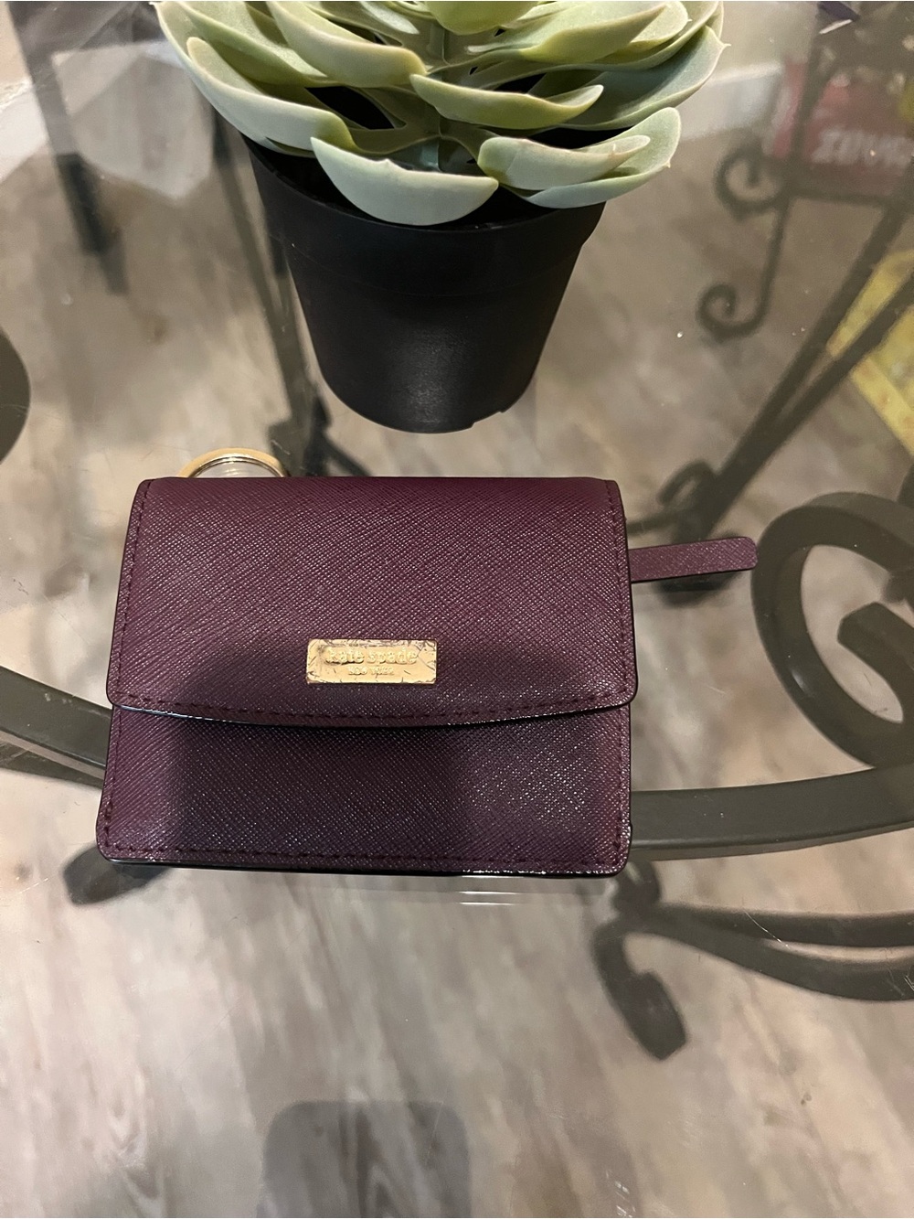 kate spade Plum Saffiano Leather Small Wallet with Gold Hardware